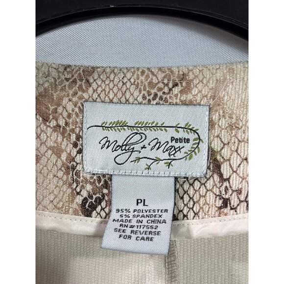 Molly & Max Petite Womens Snake Print Full Zip Jacket PL Beige Brown Long Sleeve - Picture 3 of 4